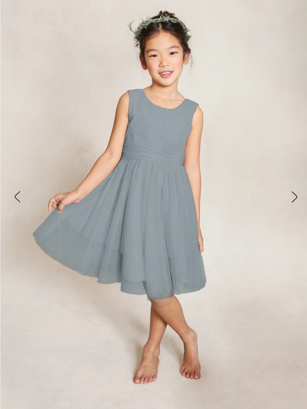 Jenny Yoo Girls Sleeveless Tulle Dress - Dusty Blue Gray